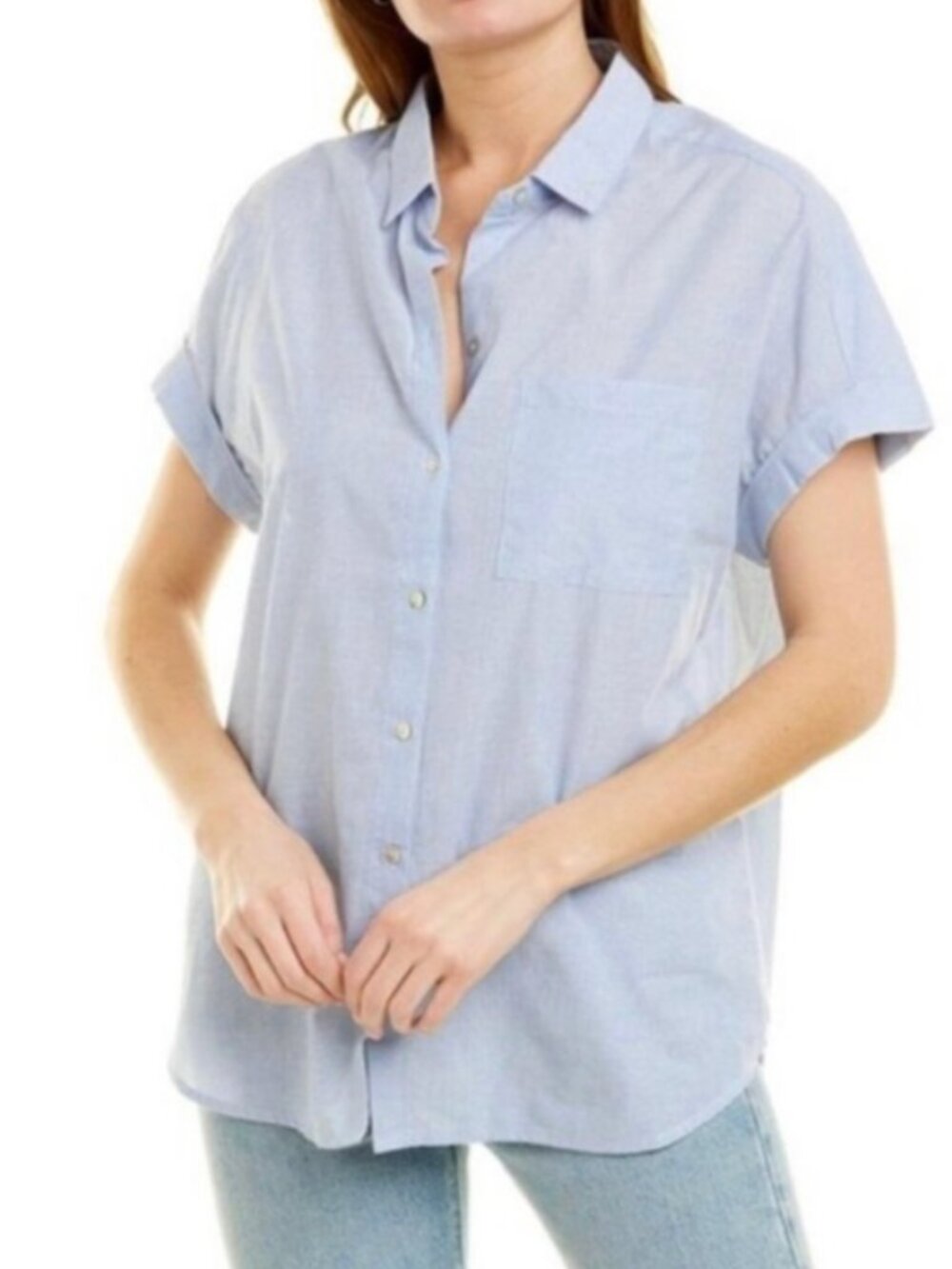 Lola River blue cotton buttoned up half sleeve shirt work office casual